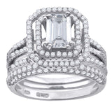 925 Sterling Silver Womens Cubic Zirconia Halo Bridal Trio Set Ring Size 9
