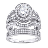 925 Sterling Silver His & Hers Cubic Zirconia Halo Trio Ring Set Size 9