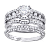 925 Sterling Silver His & Hers Cubic Zirconia Halo Trio Ring Set Size 9