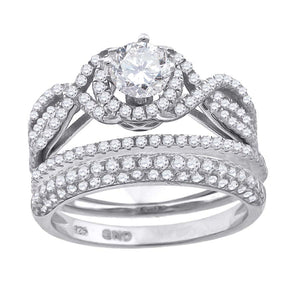 925 Sterling Silver His & Hers Cubic Zirconia Trio Ring Set Size 6
