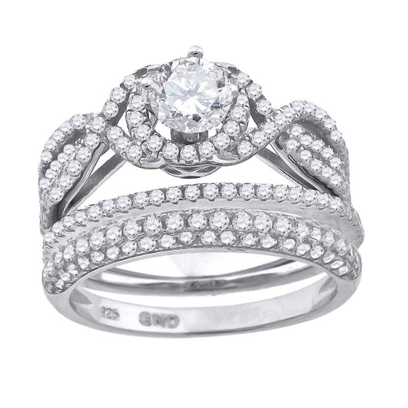 925 Sterling Silver His & Hers Cubic Zirconia Trio Ring Set Size 6