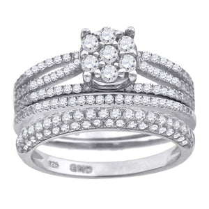 925 Sterling Silver His & Hers Cubic Zirconia Trio Ring Set Size 6