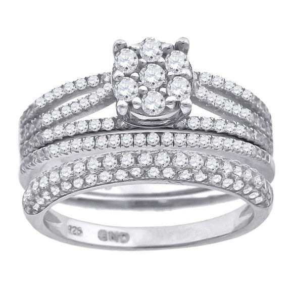 925 Sterling Silver His & Hers Cubic Zirconia Trio Ring Set Size 6