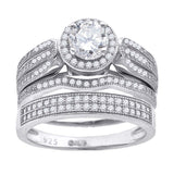 925 Sterling Silver His & Hers Cubic Zirconia Halo Trio Ring Set Size 8
