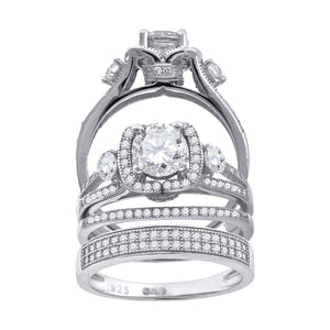 925 Sterling Silver His & Hers Cubic Zirconia Trio Ring Set Size 6