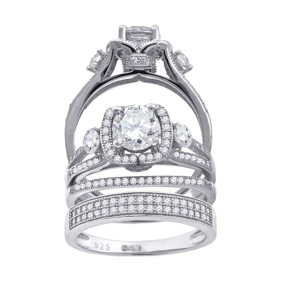 925 Sterling Silver His & Hers Cubic Zirconia Trio Ring Set Size 6