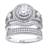 925 Sterling Silver His & Hers Cubic Zirconia Trio Ring Set Size 8