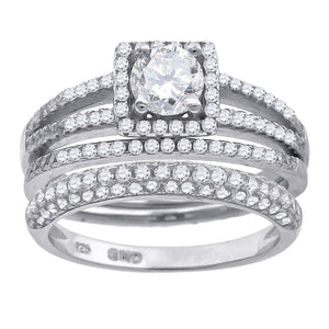 925 Sterling Silver His & Hers Cubic Zirconia Trio Ring Set Size 6