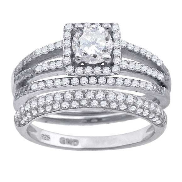 925 Sterling Silver His & Hers Cubic Zirconia Trio Ring Set Size 6