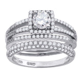 925 Sterling Silver His & Hers Cubic Zirconia Trio Ring Set Size 7