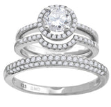 925 Sterling Silver His & Hers Cubic Zirconia Halo Trio Ring Set Size 6