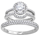 925 Sterling Silver His & Hers Cubic Zirconia Halo Trio Ring Set Size 8