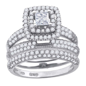 925 Sterling Silver His & Hers Cubic Zirconia Trio Ring Set Size 6