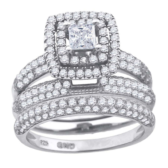 925 Sterling Silver His & Hers Cubic Zirconia Trio Ring Set Size 6