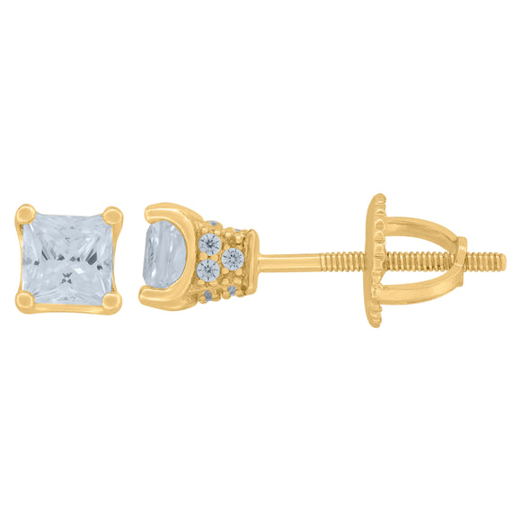 925 Sterling Silver Yellow-Tone Womens Cubic Zirconia Square Stud Earrings