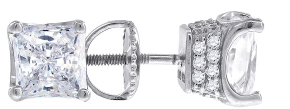 925 Sterling Silver Womens Cubic Zirconia Square Stud Earrings