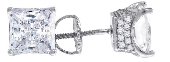 925 Sterling Silver Womens Cubic Zirconia Square Stud Earrings