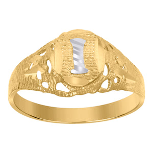 10kt Two-tone Gold Mens Diamond-cut Textured Oval Initial Letter I Band Ring