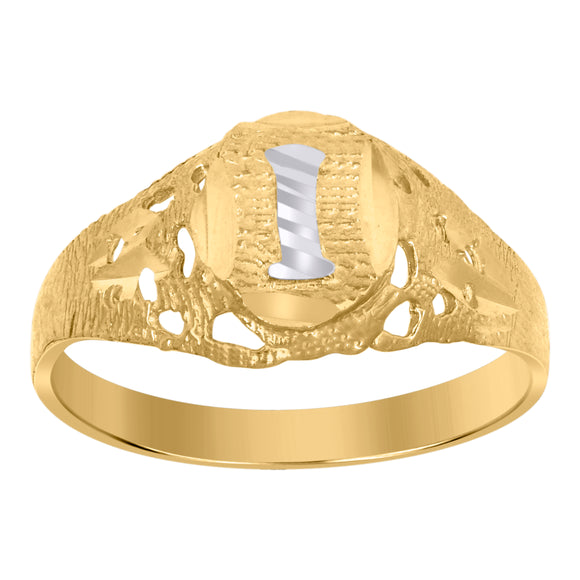 10kt Two-tone Gold Mens Diamond-cut Textured Oval Initial Letter I Band Ring