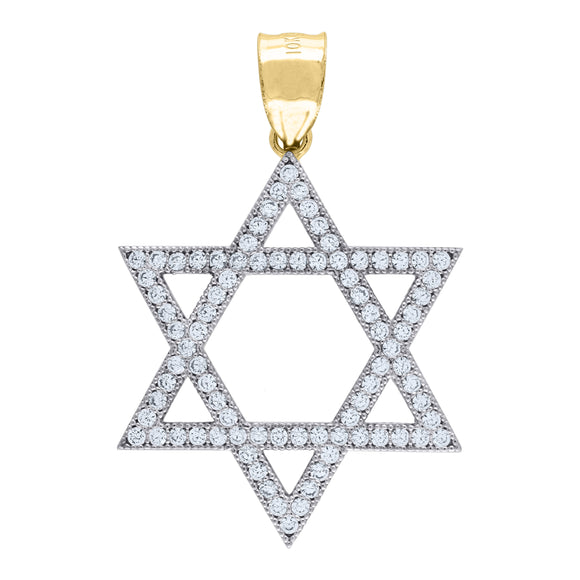 10KT Two-Tone Gold Mens Cubic Zirconia Star Of David Religious Charm Pendant