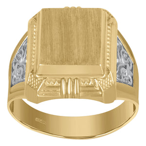 10KT Two-Tone Gold Mens Square Head Signet Ring