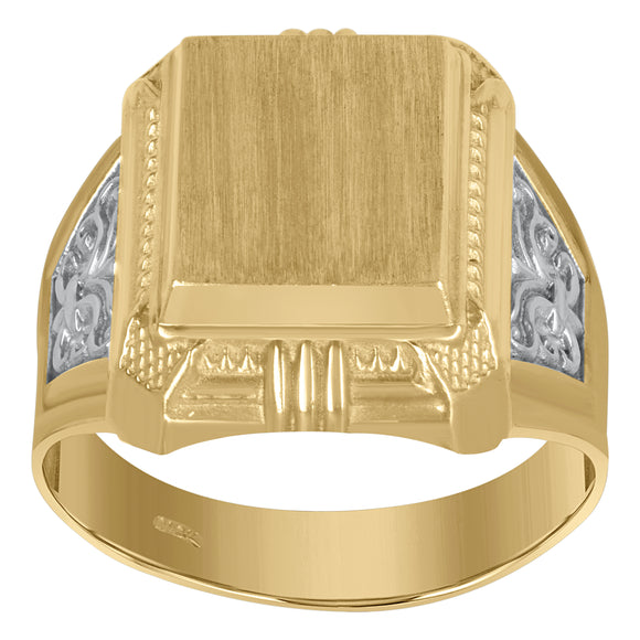 10KT Two-Tone Gold Mens Square Head Signet Ring