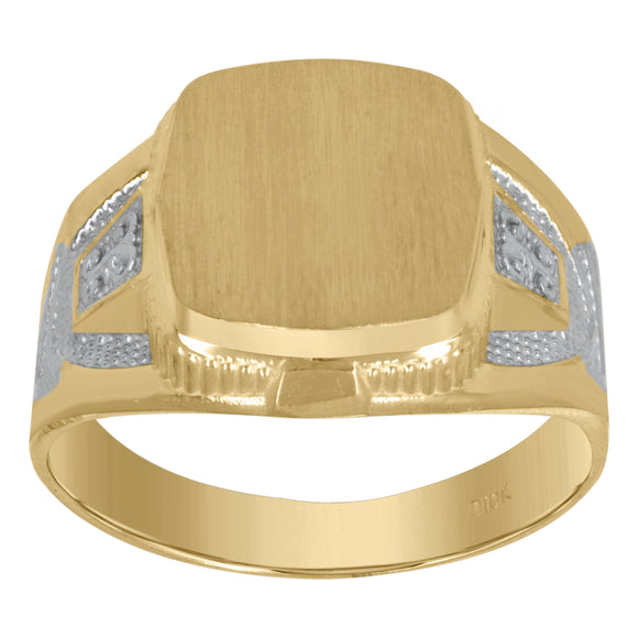 10KT Two-Tone Gold Mens Square Head Signet Ring