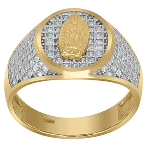 10kt Two-tone Gold Mens Cubic Zirconia Lady Of Guadalupe Religious Ring