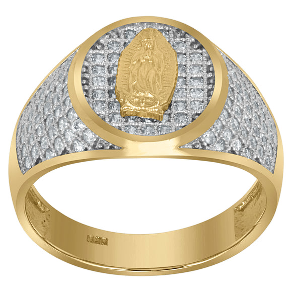 10kt Two-tone Gold Mens Cubic Zirconia Lady Of Guadalupe Religious Ring