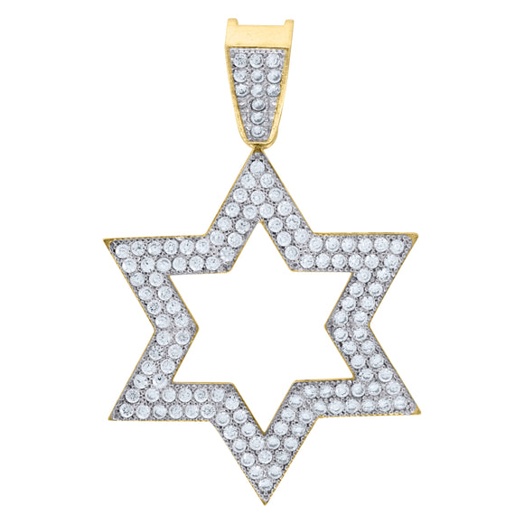 10kt Gold Two-tone Cubic-zirconia Mens Star of David Ht:39.3mm x W:26.7mm Religious Charm Pendant