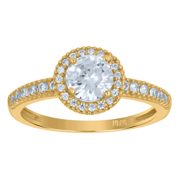 10kt Two-tone Gold Womens Cubic Zirconia Halo Engagement Ring