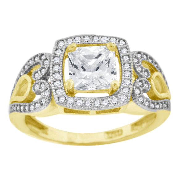 10kt Two-tone Gold Womens Round And Princess CZ Square Halo Engagement Ring