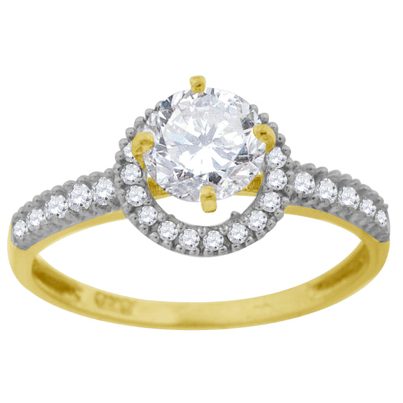 10kt Two-tone Gold Womens Cubic Zirconia Round Halo Engagement Ring