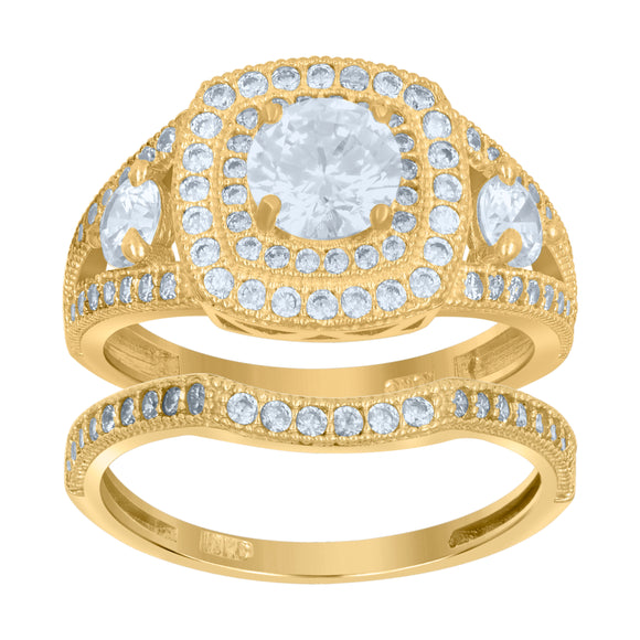 10kt Two-tone Gold Womens Cubic Zirconia Square Halo Bridal Ring Set