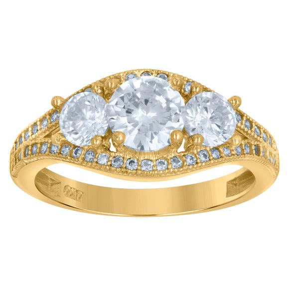 10kt Two-tone Gold Womens Cubic Zirconia Three Stone Engagement Ring