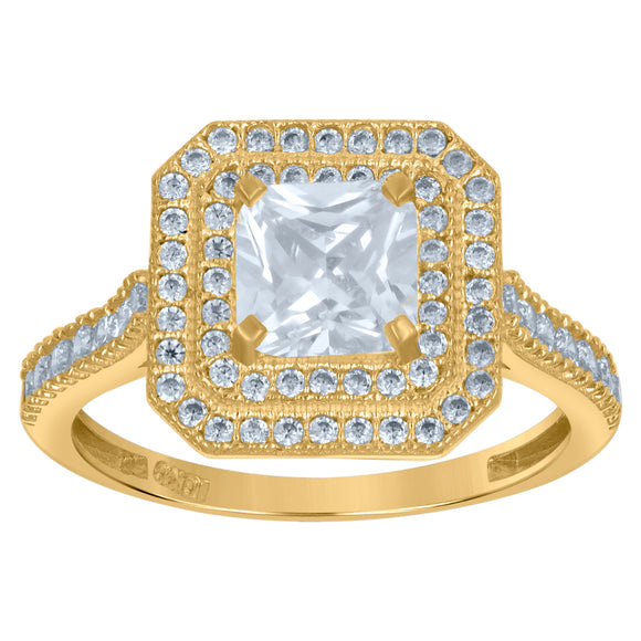 10kt Two-tone Gold Womens Princess-cut Cubic Zirconia Halo Engagement Ring