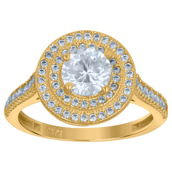 10kt Two-tone Gold Womens Round Cubic Zirconia Halo Engagement Ring