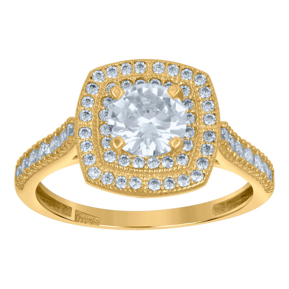 10kt Two-tone Gold Womens Round Cubic Zirconia Halo Engagement Ring