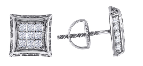 925 Sterling Silver Mens Princess Cubic Zirconia Kite Stud Earrings