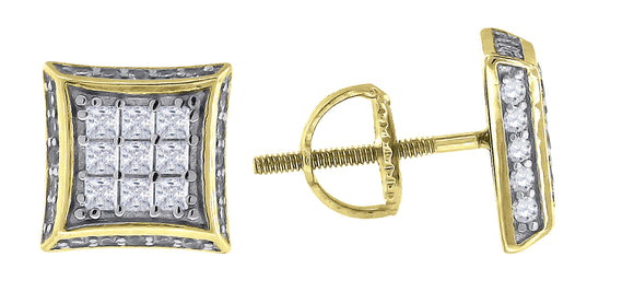 925 Sterling Silver Yellow-tone Mens Princess Cubic Zirconia Kite Stud Earrings