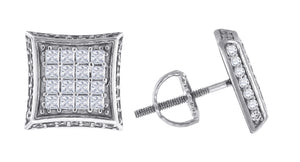 925 Sterling Silver Mens Princess Cubic Zirconia Kite Stud Earrings