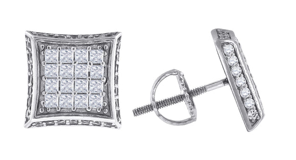 925 Sterling Silver Mens Princess Cubic Zirconia Kite Stud Earrings