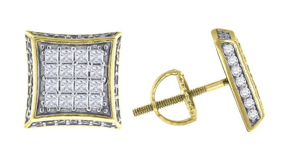 925 Sterling Silver Yellow-tone Mens Princess Cubic Zirconia Kite Stud Earrings