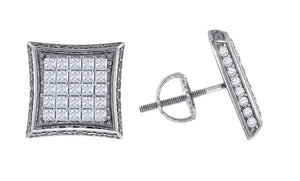 925 Sterling Silver Mens Princess Cubic Zirconia Kite Stud Earrings
