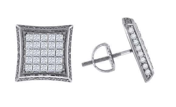 925 Sterling Silver Mens Princess Cubic Zirconia Kite Stud Earrings