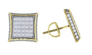 925 Sterling Silver Yellow-tone Mens Princess Cubic Zirconia Kite Stud Earrings