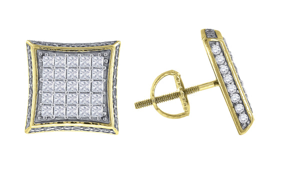 925 Sterling Silver Yellow-tone Mens Princess Cubic Zirconia Kite Stud Earrings