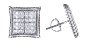 925 Sterling Silver Mens Princess Cubic Zirconia Kite Stud Earrings