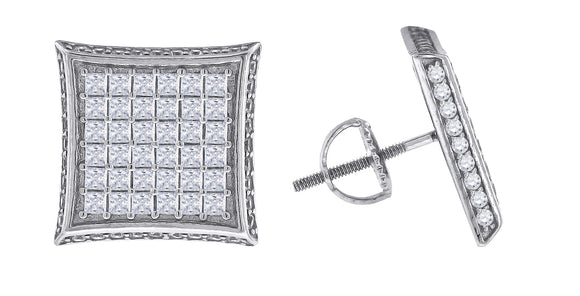 925 Sterling Silver Mens Princess Cubic Zirconia Kite Stud Earrings