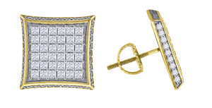 925 Sterling Silver Yellow-tone Mens Princess Cubic Zirconia Kite Stud Earrings